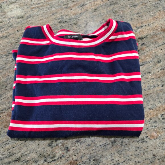 Halogen women's striped crop top cropped red white blue S long sleeve - Picture 3 of 3